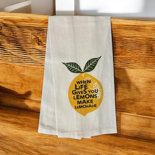 When Life Gives You Lemons Make Lemonade, 2 Pcs Cotton Soft and Absorbent Funny Flour Sack Kitchen Towels Dish Cloths for Home Decor, and Housewarming 15 X 25 Inches.