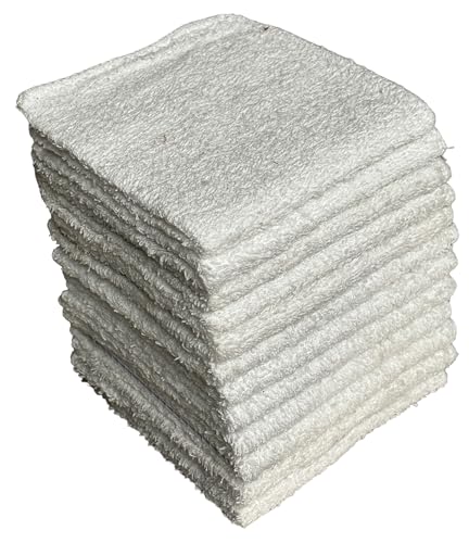 12 Pack, 100% Cotton White Wash Cloth, Wash Rags Pack, Extra Soft, Highly Absorbent, Machine Washable Size 11 X 11 inch.