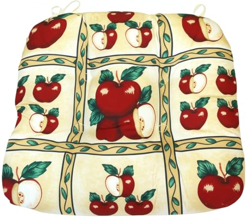 Thick Reversible Kitchen Chair Pads for Dining Chair, Set of 4, Soft and Comfortable Seat Cushions with Ties to be Secured to a Chair. (Apple)
