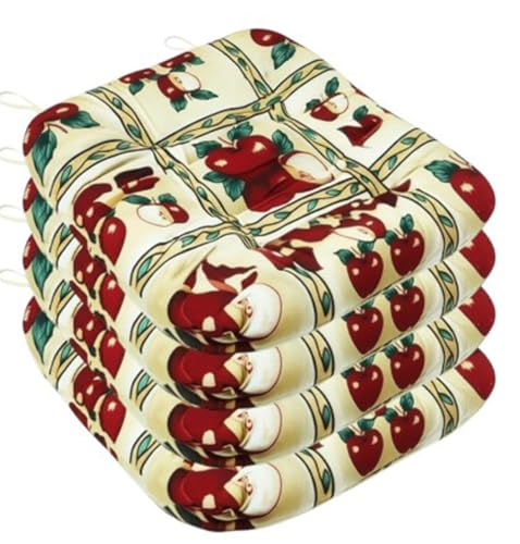 Thick Reversible Kitchen Chair Pads for Dining Chair, Set of 4, Soft and Comfortable Seat Cushions with Ties to be Secured to a Chair. (Apple)