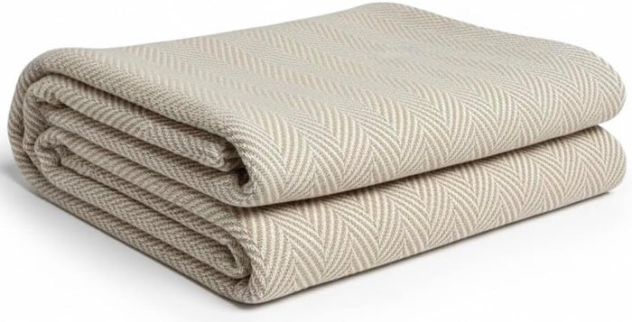Herringbone Cotton Thermal Blanket All Season,&nbsp;Breathable, Soft, Cozy, 350GSM, 76 x 90 inches.