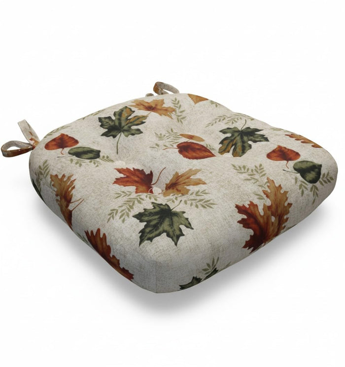 Thick Reversible Fall Leaves Design Kitchen Chair Pads for Dining Chair, Set of 4, Soft and Comfortable Seat Cushions with Ties to be Secured to a Chair.