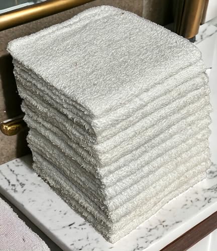 12 Pack, 100% Cotton White Wash Cloth, Wash Rags Pack, Extra Soft, Highly Absorbent, Machine Washable Size 11 X 11 inch.