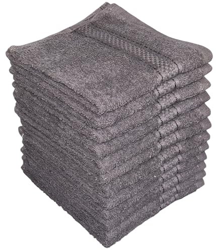 Washcloths, 12 Pack, 100% Cotton Wash Cloths for Body and Face, Design to exfoliate Your Hands, Extra Soft and Absorbent Machine Washable Size: 12 x 12 Inch. (Grey)