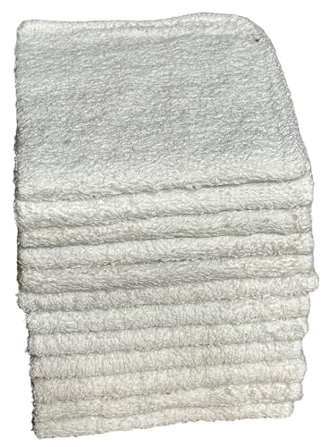 12 Pack, 100% Cotton White Wash Cloth, Wash Rags Pack, Extra Soft, Highly Absorbent, Machine Washable Size 11 X 11 inch.