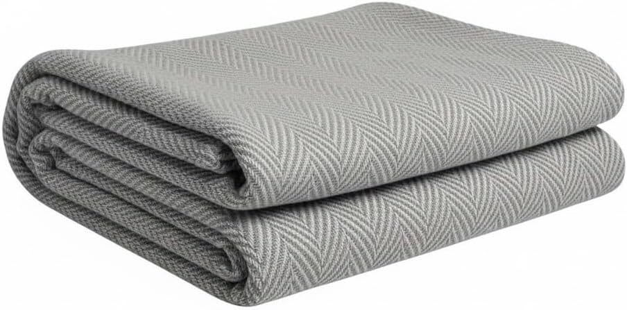 Herringbone Cotton Thermal Blanket All Season,&nbsp;Breathable, Soft, Cozy, 350GSM, 76 x 90 inches.