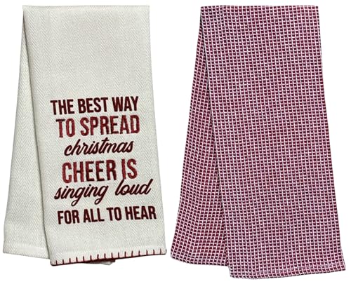 The Best Way to Spread Christmas Singing Loud for All to Hear on White Herringbone and Red Waffle Weave, 4 Pcs Cotton Kitchen Towels, Soft and Absorbent, Size: 16” x 28".