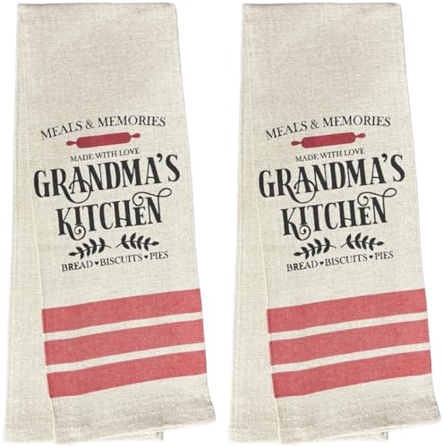 Set of 2, Meals & Memories Made with Love Grandma's Kitchen Bread Biscuits Pies Farmhouse Tea Towel for Wedding, Baby Shower, Home Decor, Housewarming 16 X 28 Inch.