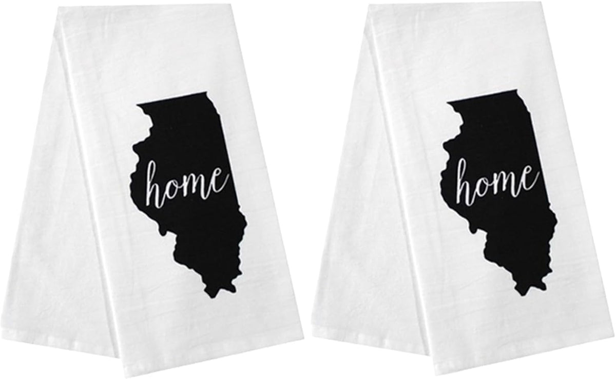 2 Pcs, 100% Cotton Lllonois State Flour Sack Printed Kitchen Towels with Sentiments Home. Size: 20" X 28". Inspired by The State WE Call Home.