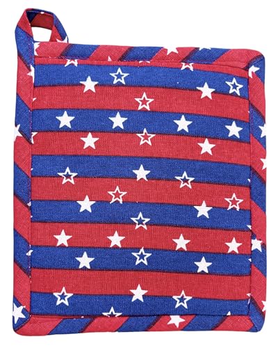 Set of 4, 100% Cotton Americana Theme Design Quilted Hanging Loop Kitchen Sets with God Bless The USA Include 2 Kitchen Towels, Potholder & Oven mitt.