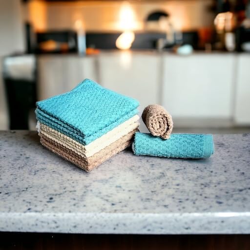 Washcloths Set of 8 - Popcorn Weave Wash Cloth Designed to Exfoliate Your Hands, Body or Face - Extra Absorbent 100% Ring Spun Cotton 12" X 12"