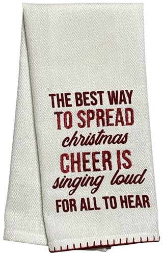 The Best Way to Spread Christmas Singing Loud for All to Hear on White Herringbone and Red Waffle Weave, 4 Pcs Cotton Kitchen Towels, Soft and Absorbent, Size: 16” x 28".
