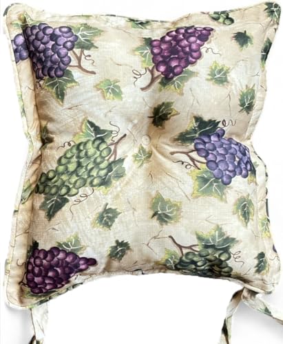 Thick Reversible Grapes Design Square Kitchen Chair Pads for Dining Chair, Set of 4, Soft and Comfortable Seat Cushions with Ties to be Secured to a Chair. Size: 18 x 18 Inches