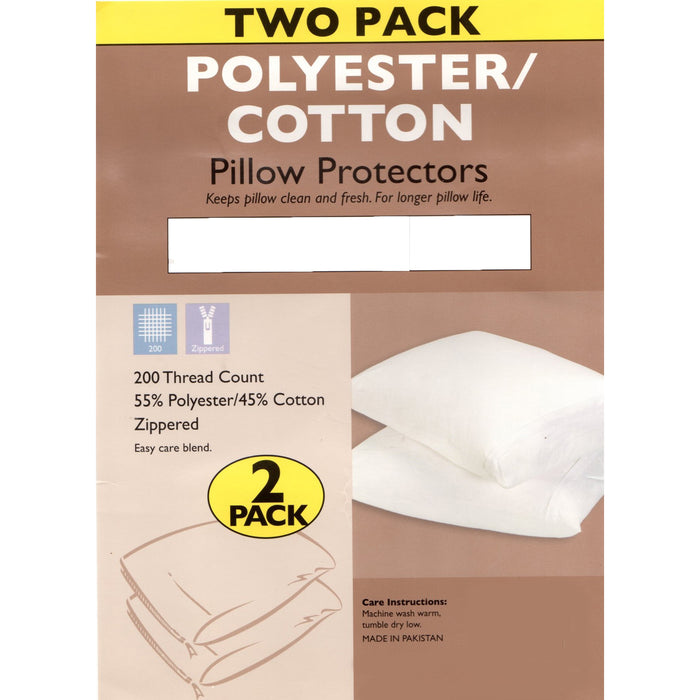 2 Pack, Poly-Cotton 200 Thread Count Pillow Protectors Zipper Pillow Encasement.