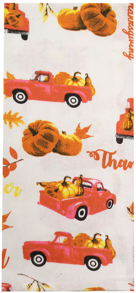 Vintage Red Truck Pumpkin and Leaf with Fall Sentiment Thanksgiving, Together Set of 6, Kitchen Towels Set 4 Kitchen Towels, Potholder, Oven Mitt.