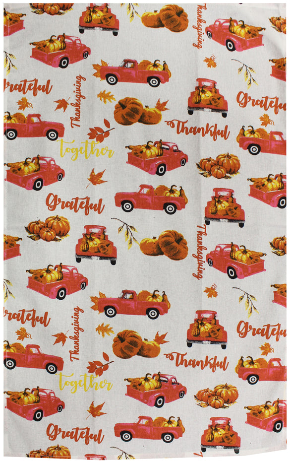 Vintage Red Truck Pumpkin and Leaf with Fall Sentiment Thanksgiving, Together Set of 6, Kitchen Towels Set 4 Kitchen Towels, Potholder, Oven Mitt.