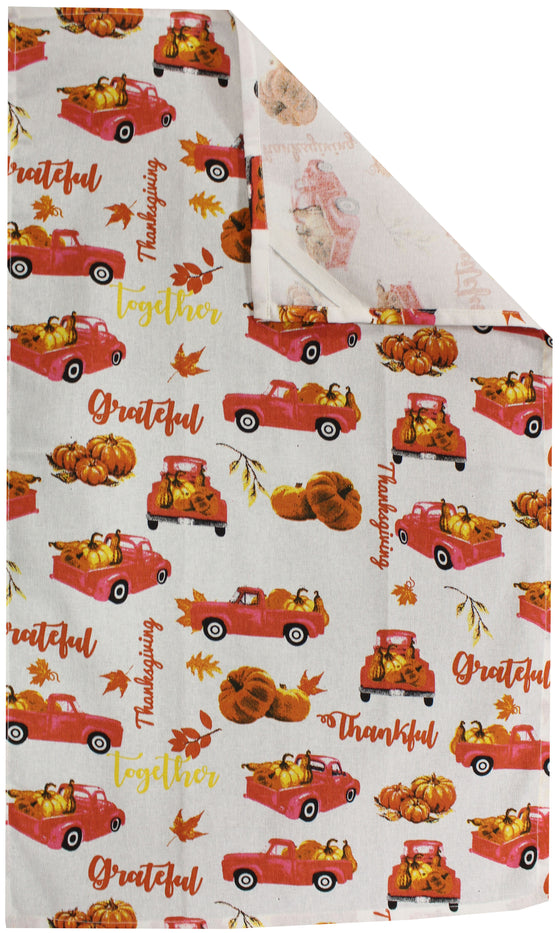 Vintage Red Truck Pumpkin and Leaf with Fall Sentiment Thanksgiving, Together Set of 6, Kitchen Towels Set 4 Kitchen Towels, Potholder, Oven Mitt.