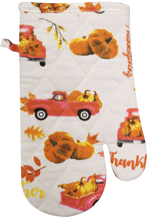 Vintage Red Truck Pumpkin and Leaf with Fall Sentiment Thanksgiving, Together Set of 6, Kitchen Towels Set 4 Kitchen Towels, Potholder, Oven Mitt.