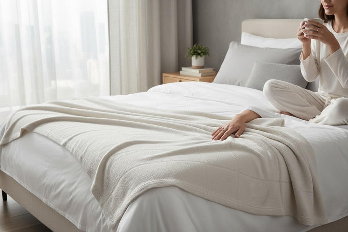 Herringbone Cotton Thermal Blanket All Season,&nbsp;Breathable, Soft, Cozy, 350GSM, 76 x 90 inches.
