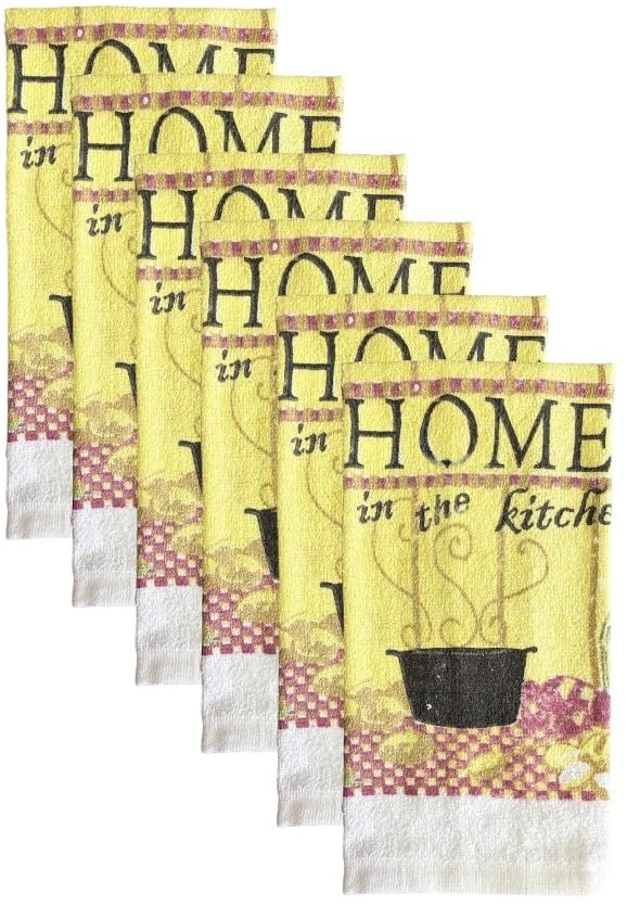 Set of 6, Home in The Kitchen Cooking Design Printed Cotton Kitchen Towels Highly Absorbent and Soaking up Water Quickly Size: 15 x 25 inch.