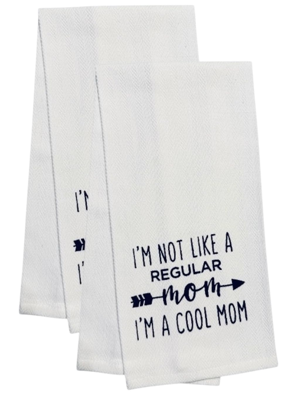 Set of 2, 100% Cotton White Printed Flour Sack Kitchen Towels I am not Like a Regular mom, I'm Cool mom for Home Decor, Housewarming 16 X 28 Inch.