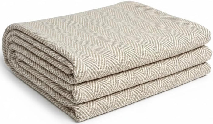 Herringbone Cotton Thermal Blanket All Season,&nbsp;Breathable, Soft, Cozy, 350GSM, 76 x 90 inches.