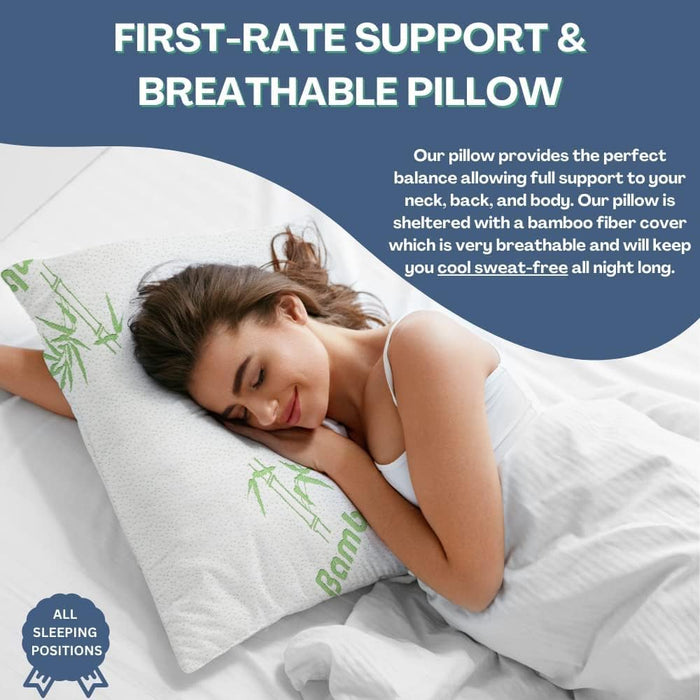 Bamboo Pillow Shredded Memory Foam for Sleeping - Ultra Soft, Cool & Breathable Cover with Zipper Closure - Relieves Neck Pain, Snoring and Helps with Asthma - Back/Stomach/Side Sleeper King 18" x 36"