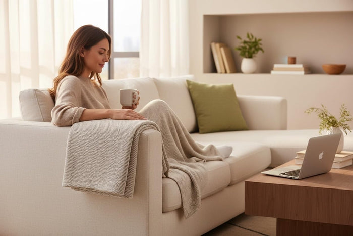 Herringbone Cotton Thermal Blanket All Season,&nbsp;Breathable, Soft, Cozy, 350GSM, 76 x 90 inches.