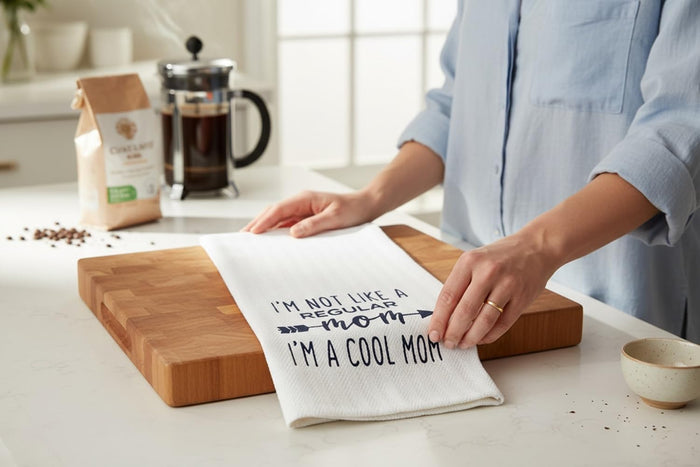 Set of 2, 100% Cotton White Printed Flour Sack Kitchen Towels I am not Like a Regular mom, I'm Cool mom for Home Decor, Housewarming 16 X 28 Inch.