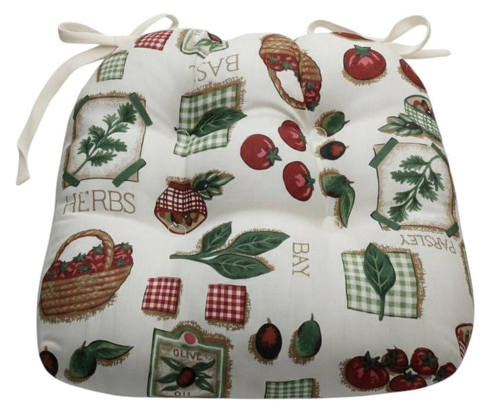 Thick Reversible Kitchen Chair Pads for Dining Chair, Set of 4, Soft and Comfortable Seat Cushions with Ties to be Secured to a Chair. (Herbs)