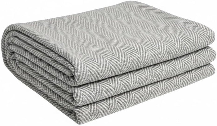 Herringbone Cotton Thermal Blanket All Season,&nbsp;Breathable, Soft, Cozy, 350GSM, 76 x 90 inches.