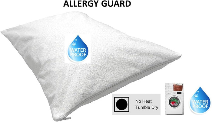 Set of 2 Terry Cotton and Polyester Laminated Allergy Control Zipper Pillow Protector Pillow Encasement. Queen: 20 x 26 Inches.