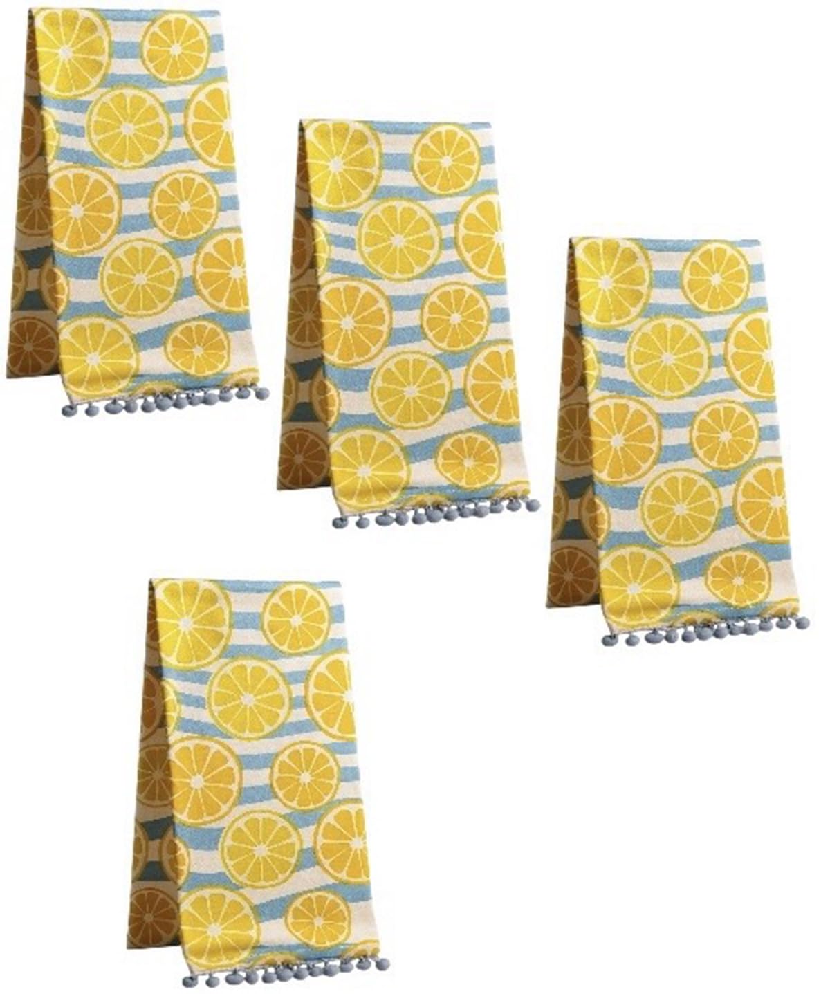 Set of 4, 100% Cotton Lemon Design pom-pom Kitchen Towels Size: 16 x 28 inches for Wedding, Baby Shower, Home Décor.