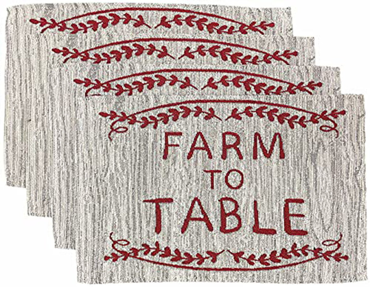 Set of 4, Farm Fresh Design Sentiment Farm to Table Tapestry placemats for Dining Table Size: 13” x 19”.