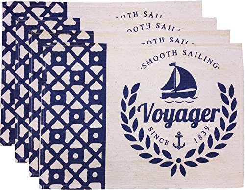 Set of 4, Coastal Nautical Design Tapestry Placemats Smooth Sailing Voyager Since 1839" for Kitchen Dining Table Mats, Easy to Clean, Machine Washable. Size: 13" x 19".