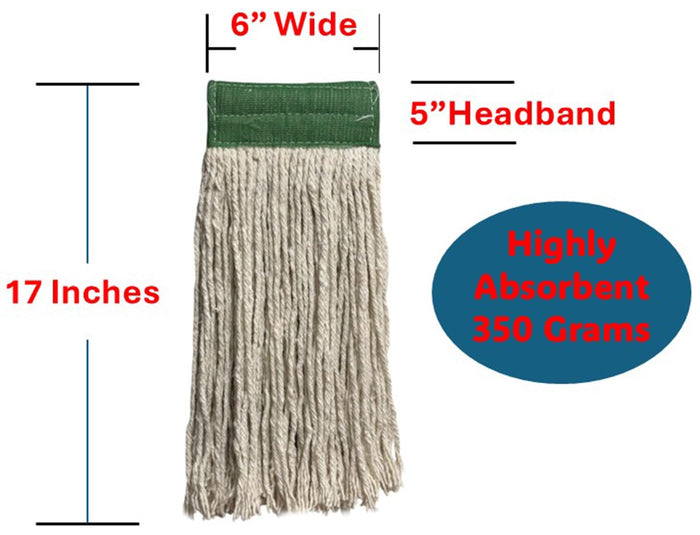 Wet Mop Heads Replacement: 6 Pack, Cotton Blended Natural Yarn, Heavy Duty Cut-end String Mop 5-inch Wide Headband for Home, Industrial, and Commercial Use.