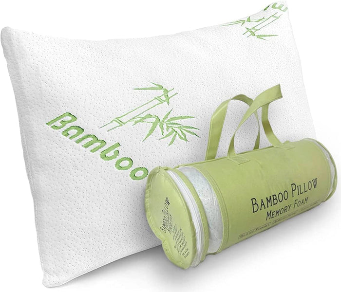 Bamboo Pillow Shredded Memory Foam for Sleeping - Ultra Soft, Cool & Breathable Cover with Zipper Closure - Relieves Neck Pain, Snoring and Helps with Asthma - Back/Stomach/Side Sleeper King 18" x 36"