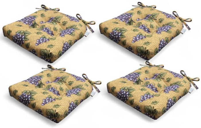 Thick Reversible Black Grapes Design Kitchen Chair Pads for Dining Chair, Set of 4, Soft and Comfortable Seat Cushions with Ties to be Secured to a Chair.