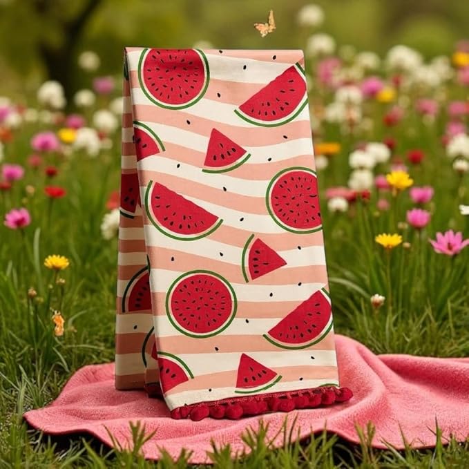 Watermelon Pom-Pom cotton soft and absorbent kitchen towels Size: 16 x 28 inches for Wedding, Baby Shower, Home Décor, housewarming gift.
