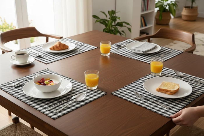 Farmhouse Buffalo Plaid Set of 4, Cotton Placemats for Kitchen Dining Table Mats, Easy to Clean, Machine Washable. Size: 13" x 19".