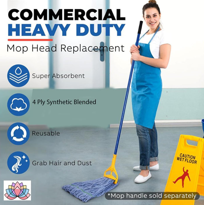8 Pack Wet Mop Replacement, 4-Ply Synthetic Yarn 500 Grams Capacity Heavy Duty Cut End String Mop Head, 1-Inch-Wide Headband for Home, Industrial, and Commercial Use