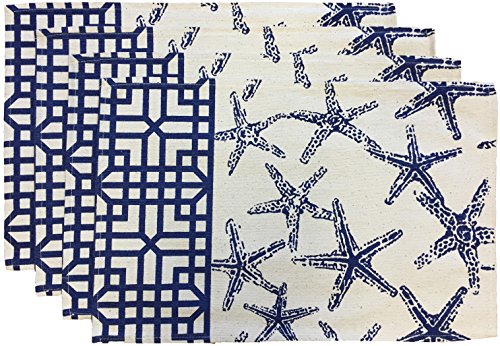 Set of 4, Coastal Nautical Starfish Design Tapestry Placemats for Kitchen Dining Table Mats, Easy to Clean, Machine Washable. Size: 13" x 19".