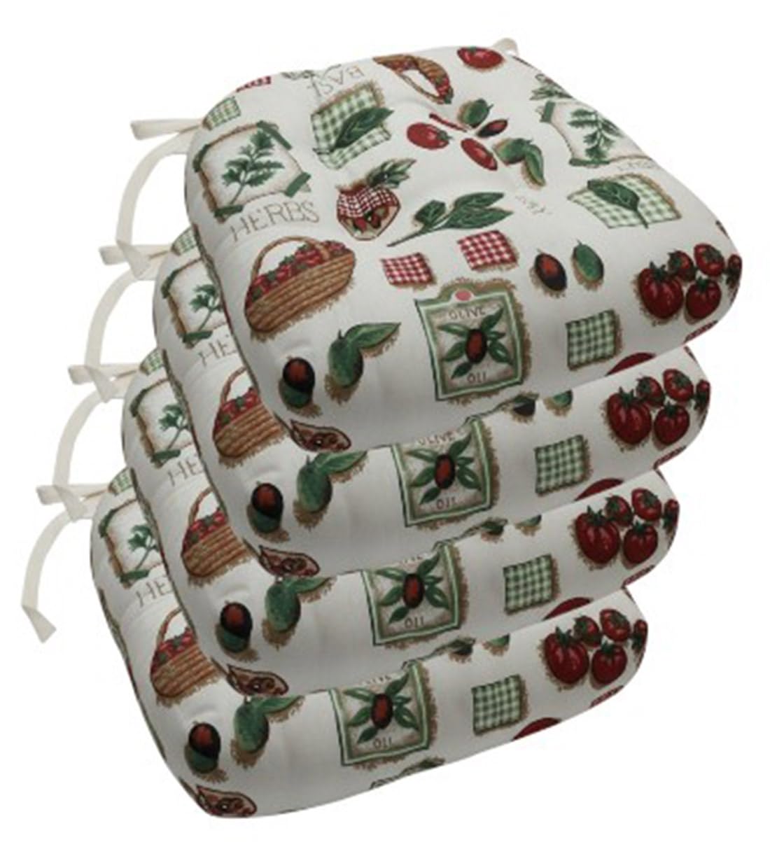 Thick Reversible Kitchen Chair Pads for Dining Chair, Set of 4, Soft and Comfortable Seat Cushions with Ties to be Secured to a Chair. (Herbs)
