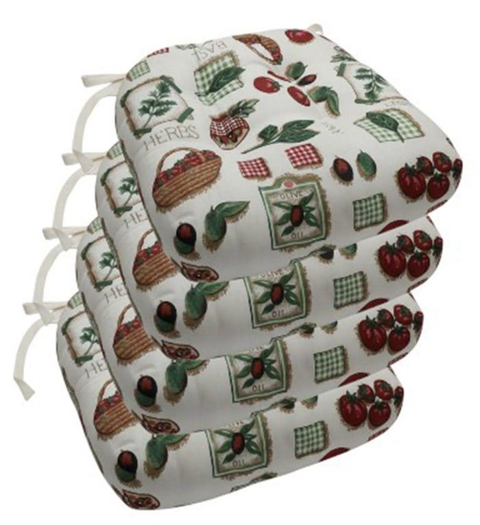 Thick Reversible Kitchen Chair Pads for Dining Chair, Set of 4, Soft and Comfortable Seat Cushions with Ties to be Secured to a Chair. (Herbs)