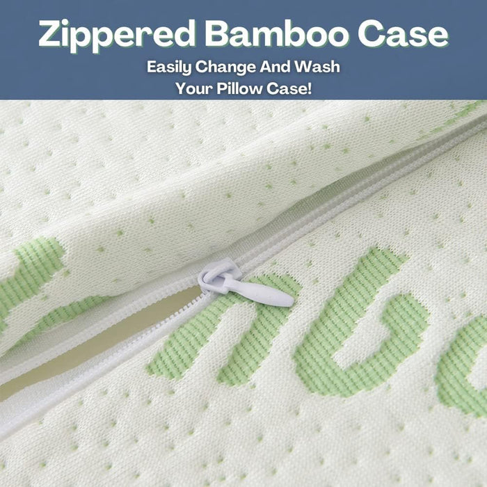 Bamboo Pillow Shredded Memory Foam for Sleeping - Ultra Soft, Cool & Breathable Cover with Zipper Closure - Relieves Neck Pain, Snoring and Helps with Asthma - Back/Stomach/Side Sleeper King 18" x 36"