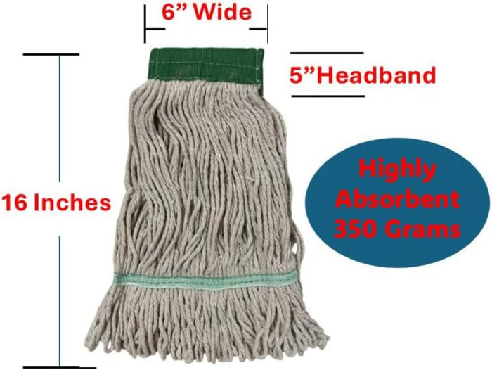 Wet Mop Heads Replacement: 6 Pack, Cotton Blended Commercial Heavy Duty Looped End String Mop Head, 5-Inch Wide Red Headband for Home, Industrial, and Commercial Use.