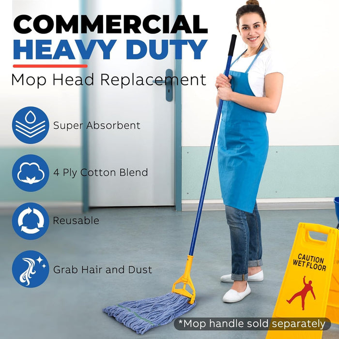 Wet Mop Heads Replacement: 6 Pack, Cotton Blended Commercial Heavy Duty Looped End String Mop Head, 5-Inch Wide Red Headband for Home, Industrial, and Commercial Use.