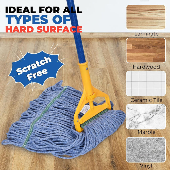 Wet Mop Heads Replacement: 6 Pack, Cotton Blended Commercial Heavy Duty Looped End String Mop Head, 5-Inch Wide Red Headband for Home, Industrial, and Commercial Use.