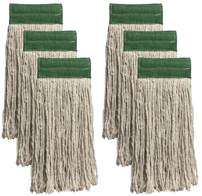 Wet Mop Heads Replacement: 6 Pack, Cotton Blended Natural Yarn, Heavy Duty Cut-end String Mop 5-inch Wide Headband for Home, Industrial, and Commercial Use.
