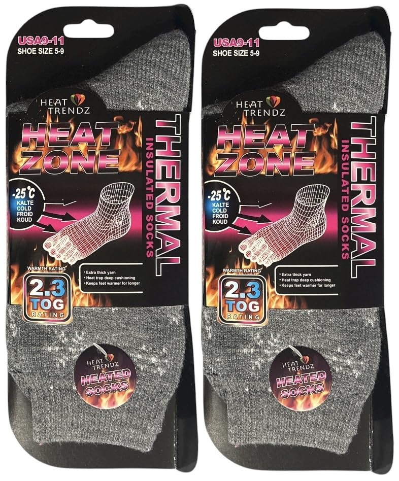 2 Pack Snow Design Women's Heated Sox Socks Thick Thermal Socks Keeps Feet Warmer Longer 2.3 TOG Heat Rating Size: 9-11..